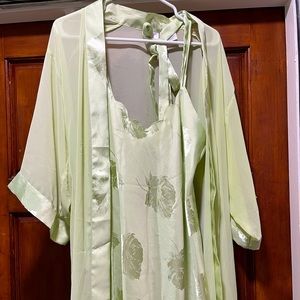 Light sage green sexy nightgown with robe